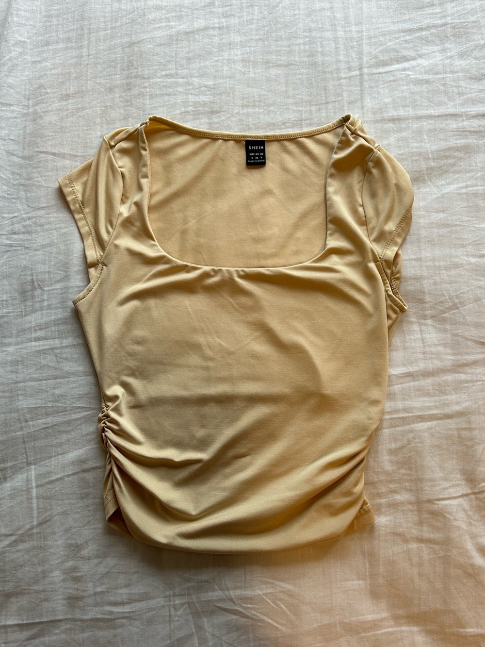 Yellow Cream Scoop Neck Ruched Side Top